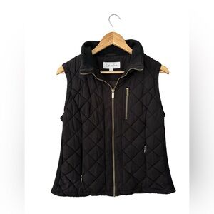 Calvin Klein Women’s Black Vest Full Zip With Pocket Diamond Pattern Size Small.